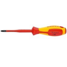Отвертка KNIPEX крестовая PH2 тонкая VDE, длина лезвия 100 мм, 212 мм, диэлектрическая, 2-компонентная рукоятка