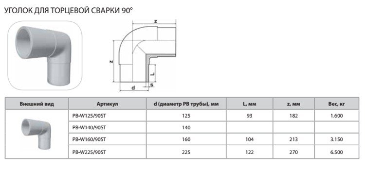 Уголок Thermaflex 90гр. для торцевой сварки PB-W160/90ST