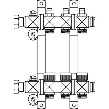 Коллектор Oventrop Multidis SF 12, нержавеющая сталь, 1 x 3/4 дюйма, с регулирующими вставками на подаче