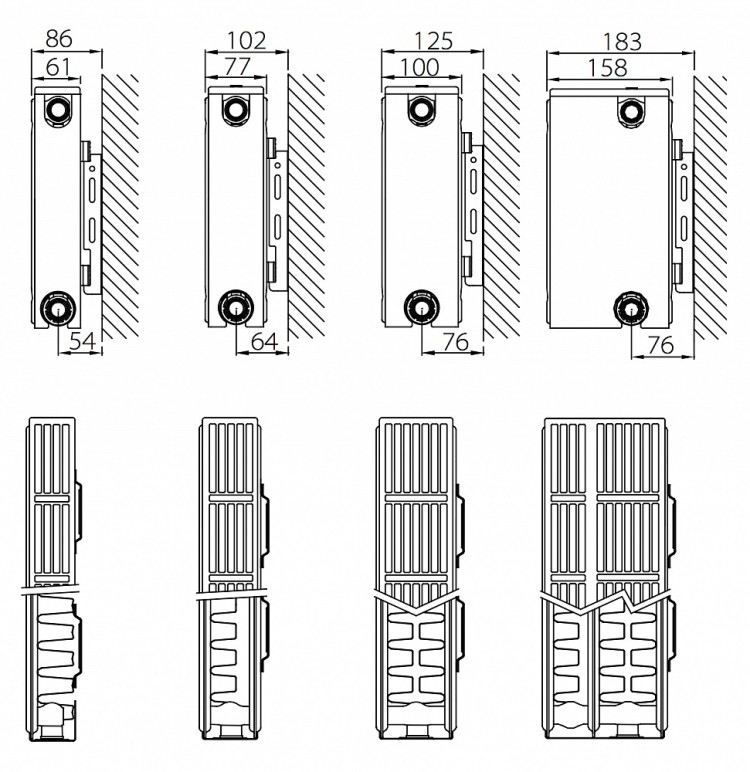 Стальной панельный радиатор отопления с боковым подключением Stelrad Compact 33 05 24