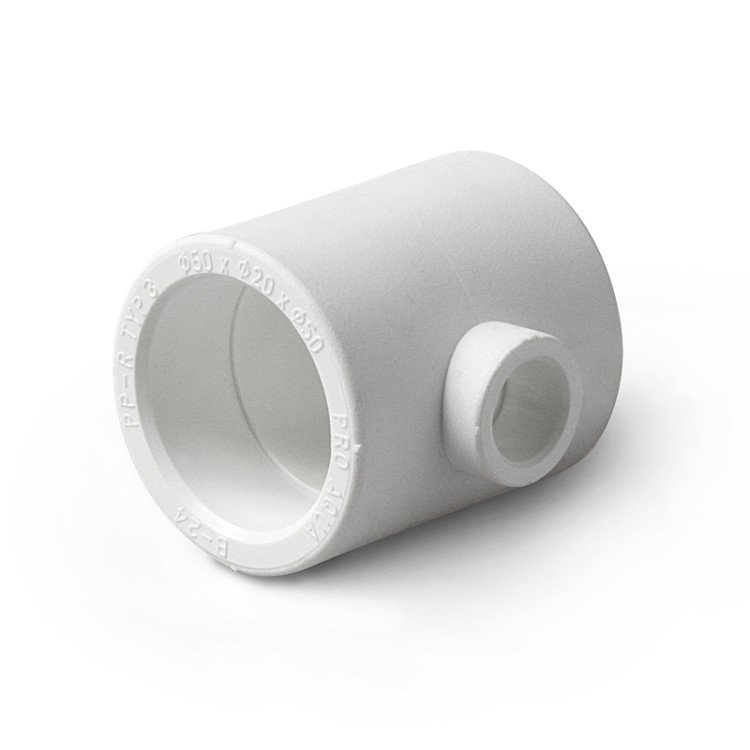 Тройник из полипропилена PRO AQUA PP-R переходной белый (75-50-75), арт.PA14573P