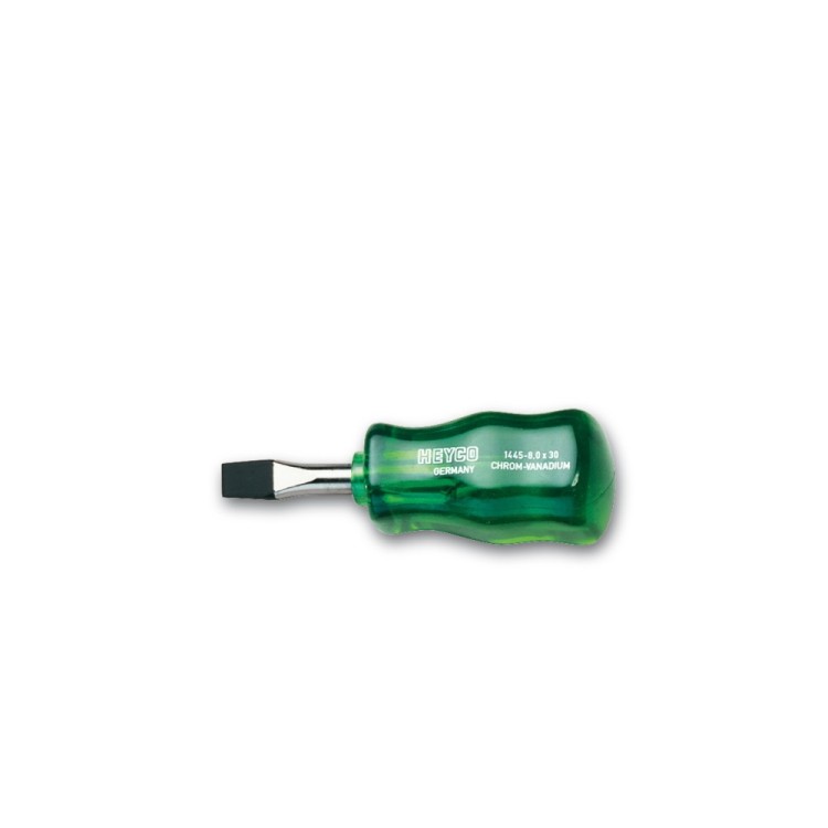 Отвертка HEYCO STUBBY короткая шлицевая с пластиковой рукояткой, SL 1.2 x 6.5 x 25, 85 мм
