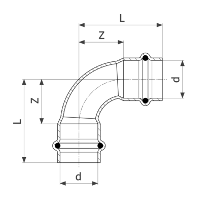 Отвод 90 медный Viega Profipress с SC-Countur d=28 (арт. 291 525)