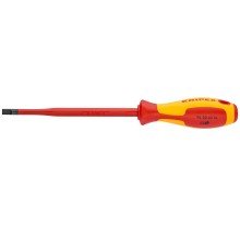 Отвертка KNIPEX SL4.0x0.8 шлицевая тонкая VDE, длина лезвия 100 мм, 202 мм, диэлектрическая, 2-компонентная рукоятка