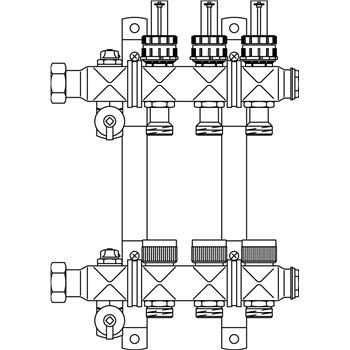 Коллектор Oventrop Multidis SF 5, нержавеющая сталь, 1 x 3/4 дюйма, с ротаметрами 0-5 л/мин. на подаче