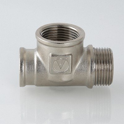 Тройник VALTEC 1/2 (VTr,134,N,0004) внутренняя-наружная резьба, никелированная латунь
