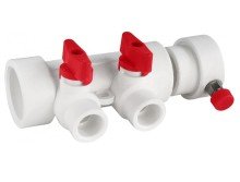 Коллектор из полипропилена Valfex PPR с отсечными красными кранами и воздухоотводчиком 40х20 6 выходов (25/1) белый